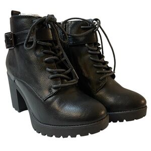MADDEN GIRL Alexandra Black High Heeled Lace Up Combat Moto Boot NIB - Size 6